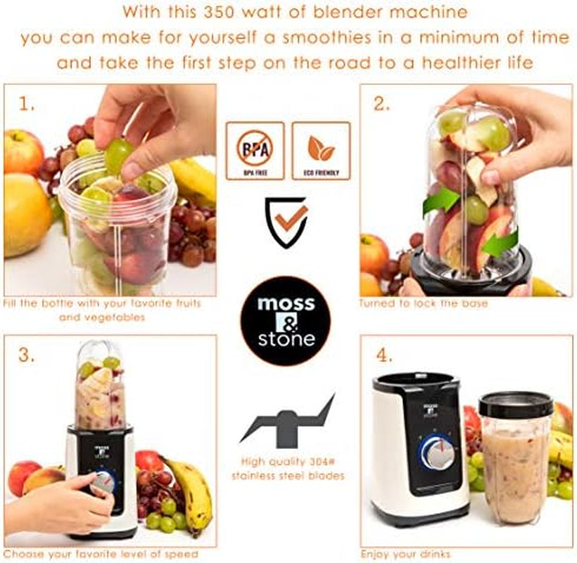 Minismoothie Blender, Compact Personal Blender with Additional Cups Bullet Shape for Frozen Drinks, To-Go Portable Cups with Lids, Juice & Smoothie Maker